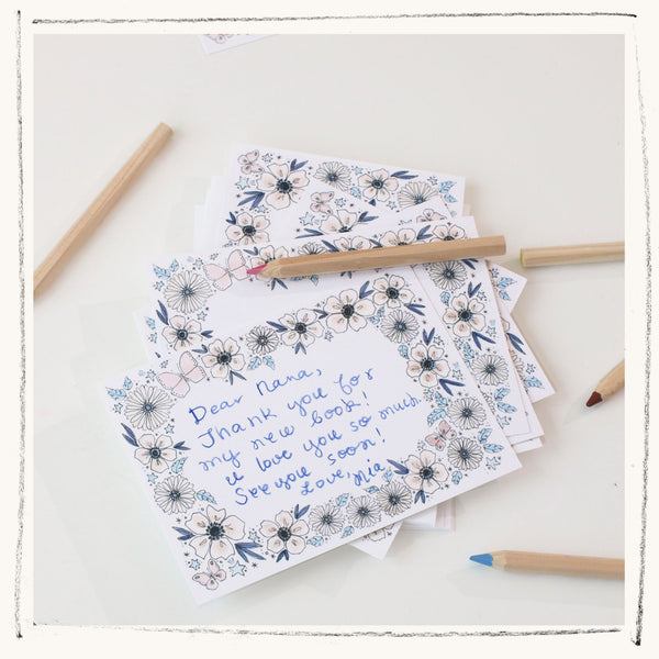 Floral Stationery Set- Periwinkle